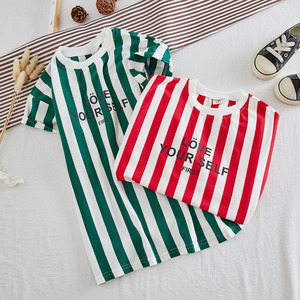 Robe pull en coton pour petites filles, motif chevron, imprimé sport, manches courtes, tendance, vêtements d'été, t-shirt, vente en gros - Product Image 1