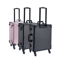 Chariot à maquillage roulant de luxe avec lumières LED Connectivité Bluetooth Boîte de rangement pour maquilleur et valise de cabine cosmétique