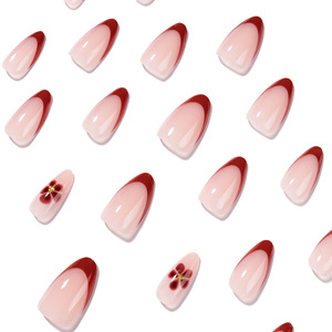 <span class=keywords><strong>Uñas</strong></span> <span class=keywords><strong>Postizas</strong></span> de Almendra con Punta Francesa Roja y Diseño Floral, <span class=keywords><strong>Uñas</strong></span> Falsas con Cobertura Completa <span class=keywords><strong>para</strong></span> Mujer, Venta al Por Mayor - Product Image 4