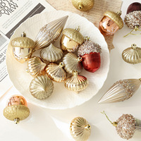 Ensemble d'ornements de Noël de luxe en cercle doré, assortiment de boules cossues, en forme de goutte d'eau et spirales, imprimées 3 couleurs, élégantes
