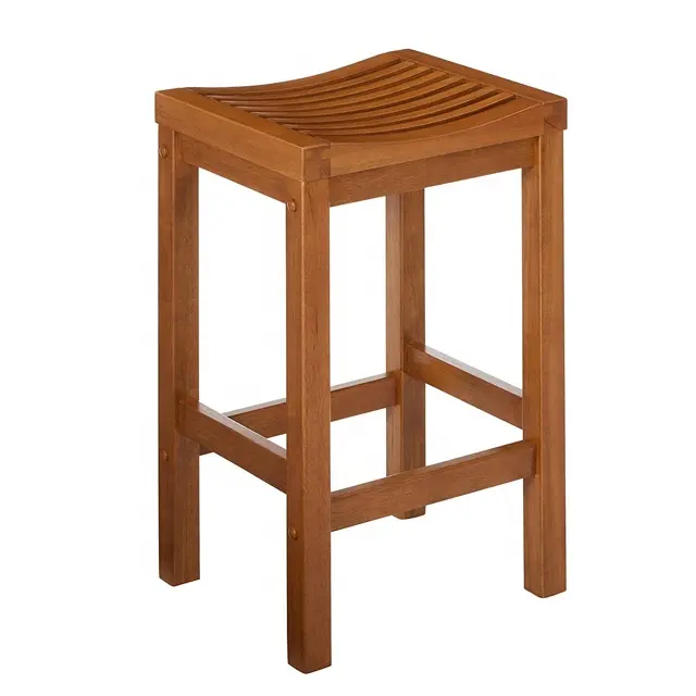 Tabouret de bar moderne en bois de 24 pouces avec finition en chêne cottage, assise incurvée et construction en bois dur