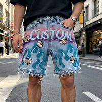 Shorts en jean décontractés pour hommes, taille haute, style hip-hop, écologiques, de haute qualité, avec décoration rétro en peinture pulvérisée et strass