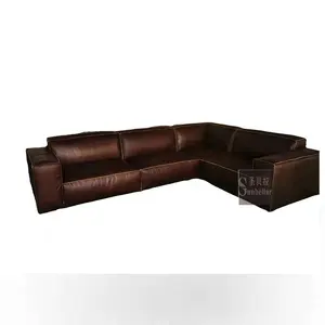 Customized Vintage Leather L Shape Sectional Sofa With Chaise Lounge On Right Left Hand Antique Brown Leather Corner Couch