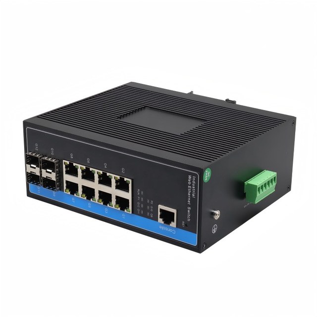 Industrial Gigabit L2+ Managed PoE Switch with 4 SFP Fiber Ports 8 PoE Ethernet Ports 1 Console Port 3-Year Warranty