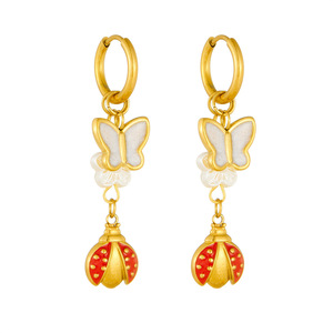 Cartoon Ladybug Butterfly Pearl Flower Drop Earrings Stainless Steel Zinc Alloy For Women Gift E6240 - Product Image 5