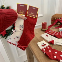 Chaussettes pour chaton, grandes chaussettes de Noël rouges, chaussettes en coton avec nœud pour le Nouvel An, chaussettes rouges avec nœud