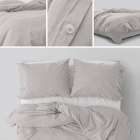 Parure de lit 4 pièces en coton tissé 300TC, drap plat respirant anti-boulochage, housse de couette rayée blanche (sans garnissage)