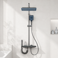 Ensemble de robinetterie de douche chaude et froide moderne en alliage d'aluminium à 4 fonctions avec affichage numérique LED et clavier de piano, avec étagère de rangement pour villa 4152