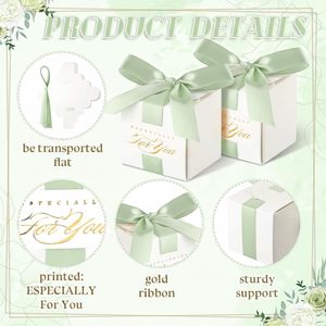 Scatoline Portaconfetti per Matrimonio, Mini Scatole Regalo con Nastro, Bomboniere per Ringraziamento, Regali per Addio al Nubilato, Verde - Product Image 5