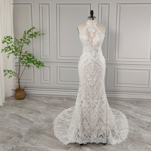 Vraies photos de haute qualité licou cou paillettes appliques <span class=keywords><strong>dentelle</strong></span> sirène robe de mariée pour les femmes robe de mariée pour le <span class=keywords><strong>mariage</strong></span> 2024 - Product Image 1