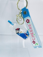 Porte-clés en acrylique en gros avec bulle de thé flottante et logo personnalisé imprimé pour cadeaux souvenirs de marque