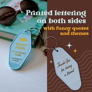 Custom Logo Promotional Blank Plastic Retro Vintage Motel Hotel Keychain Decals - Product Image 4