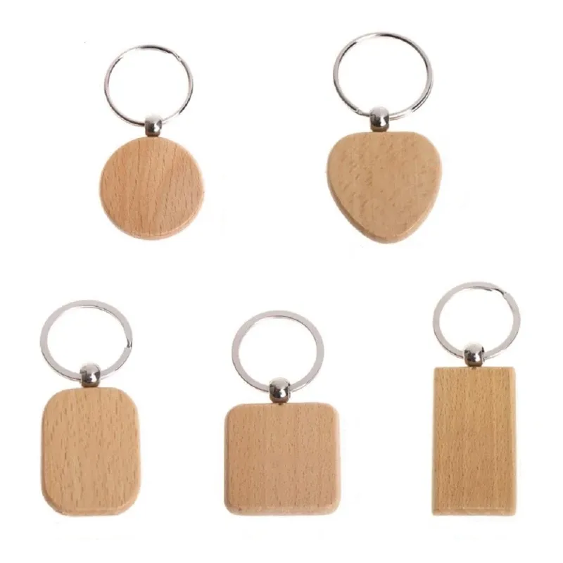 Porte-clés rond en bois de hêtre avec Logo gravé, Design personnalisé, 100 pièces
