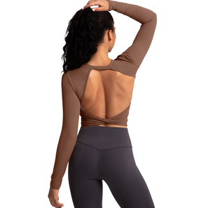 <span class=keywords><strong>T</strong></span>-<span class=keywords><strong>shirt</strong></span> de course à manches longues extensible léger à dos creux pour femmes grande taille en polyester Logo personnalisé sans couture pour adultes - Product Image 3