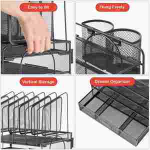 Collect Office Supplies 5 Vertical <b>File</b> Folder Holders Paper Tray Desk Organizers Accessories Storage with <b>Drawer</b> - Product Image 3