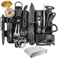 Kit de survie d'urgence en plein air, ensemble d'outils de survie pour le camping avec couteau pliant, boussole, stylo tactique, allume-feu pour la randonnée