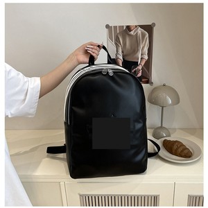 Solid Color Outdoor Travel <b>Backpack</b> Black Unisex <b>Waterproof</b> Casual Sports <b>Backpack</b> Large Capacity PU Texture Stitching Print - Product Image 3