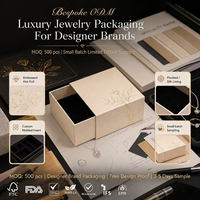 Boîte à bijoux de luxe à ouverture escamotable, OEM ODM, avec feuille d'or et d'argent, certifiée FSC BRC, pour emballage cadeau de colliers et bagues, MOQ500