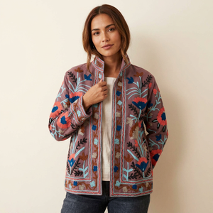 Chaqueta de Algodón Bordada con Flores Estilo Prairie Vintage, Ecológica y Chic, Color Marrón Malva, Inspirada en Suzani, con Acabado Bordado a Mano, para Primavera - Product Image 3