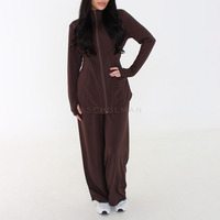 Ensemble de vêtements de sport modestes personnalisés, haut à manches longues à col montant zippé avec pantalon large, vêtements de sport personnalisés pour femmes musulmanes