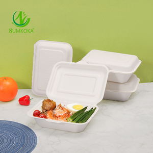 Sumkoka Hộp ăn trưa bột bã mía 6-9 inch hộp đựng thức ăn mía Hộp Ăn Trưa bã mía dùng một lần - Product Image 1