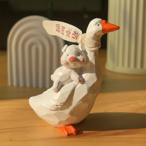 <b>Cute</b> Duck With Pig Figurine Plastic Resin <b>Doll</b> Indoor Decoration Gift For Qixi Festival - Product Image 1
