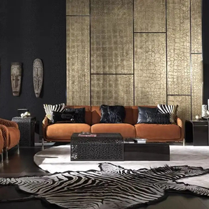 Sofá Italiano de Lujo Ligero en Cuero Naranja Esmerilado, Sofá Creativo Moderno y Sencillo para Sala de Estar de Villa, Sofá de Alta Gama con Patas Metálicas - Product Image 2