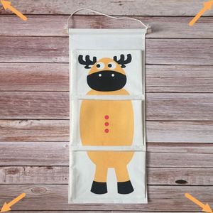 Sac de rangement mural, organiseur mural en coton et lin avec motif animal, pochette de rangement à 3 compartiments - Product Image 6