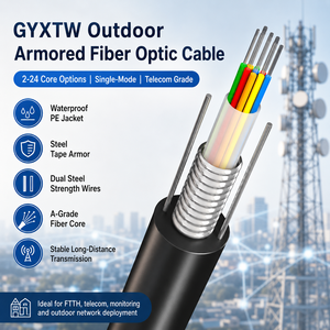 <span class=keywords><strong>Cable</strong></span> de <span class=keywords><strong>Fibra</strong></span> Óptica Monomodo Blindado para Exteriores GYTS GYTA GYXTW, 24-288 Hilos, Entrelazado, para Entierro Directo Subterráneo con Cinta de Aluminio - Product Image 1