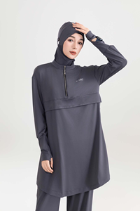 控えめなイスラム教徒の女性スポーツウェアセットホワイトストライプディテールロングトップとパンツカスタマイズ可能 - Product Image 6