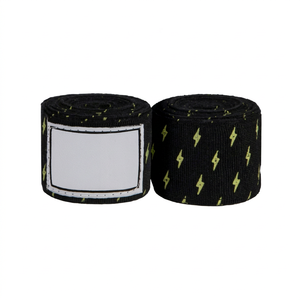Bandages de boxe en coton noir avec motif éclair jaune, haute élasticité, pour l'entraînement en toutes saisons - Product Image 1