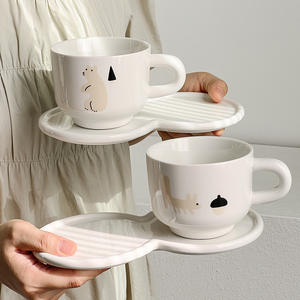 Taza de Café Coreana de Cerámica con Plato Dulce, Diseño Simple de Alta Calidad para el Té de la Tarde y el Desayuno - Product Image 4