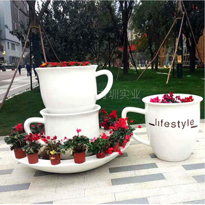 Pot de fleurs en fibre de verre en forme de tasse à café, décoration moderne et créative pour jardin extérieur - Product Image 2