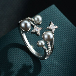 Starlight Pearl Open <b>Ring</b> Copper Alloy Micro Set Zirconia Adjustable Index Finger Stackable <b>Ring</b> - Product Image 1