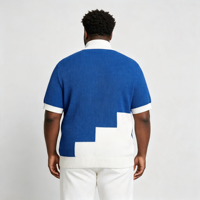 Pull jacquard tricoté à col quart zippé pour homme, motif géométrique simple multicolore bleu, broderie 'KTY', ODM/OEM