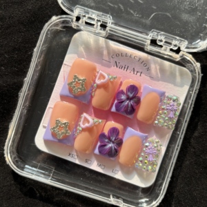 Faux ongles à presser en acrylique faits main, couvrance totale, designs super luxueux, marque privée, forme carrée moyenne, style French - Product Image 2