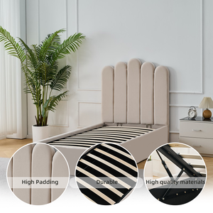 Cama Infantil de Terciopelo Acolchada de Alta Calidad con Diseño Elegante y Almacenamiento Integrado, Estructura de Cama Tapizada Nueva - Product Image 4