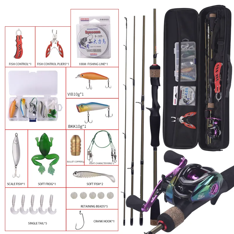 Goture — canne à pêche casting et moulinet, combo 4 sections, accessoire de voyage en carbone, avec Kits complets et sac de transport