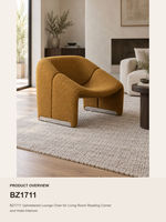 Chaise longue moderne en tissu bouclé avec base en métal et siège incurvé pour hall d'hôtel ou salon