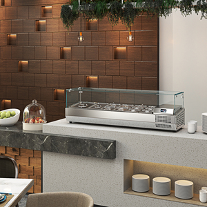 Cocina y restaurante Topping Pizza Table Top Glass Showcase Counter Salad Display con contenedor - Product Image 2
