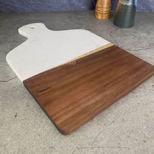 Tabla de cortar de madera de acacia de mármol blanco, tabla para cortar queso de mármol, bandeja para servir de mármol - Product Image 2
