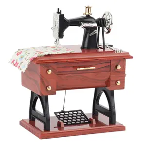Em estoque máquina de costura vintage, boxe, música, simulação de casa de bonecas, máquina de costura pequena, brinquedos em miniatura