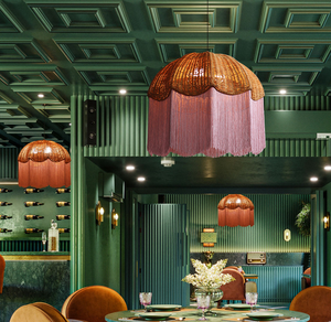 Lustre en rotin personnalisable avec pampille, lampe suspendue moderne pour restaurant, décoration de cuisine, plafonnier LED, <span class=keywords><strong>abat</strong></span>-<span class=keywords><strong>jour</strong></span> tressé - Product Image 1