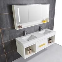 120cm Double Bassin Nouveau Design Meuble sous-vasque en bois entier avec éclairage LED