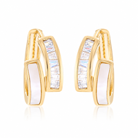 KAVNAR Boucles d'oreilles créole double barre zircon baguette nacre laiton doré or 14K