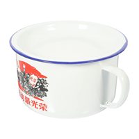 Tasse en émail Senny 15 cm avec couvercle, grande tasse rétro style chinois pour soupe de nouilles, bord bleu, poignée en D, tasse à thé classique, vente en gros usine