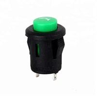 Interruptor de Botón de Latón KAN-38 de 12 mm, Interruptor de Botón para Electrodomésticos, Pequeño, de Plástico, Negro y Verde, con Tecla, 2 Pines, Voltaje Máximo 250v