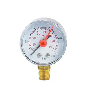 2.0 ''Rode Pointer Bourdon Buis Drukmeter Koperlegering Zwart Stalen Kast 1/4" Npt Onderste Mount