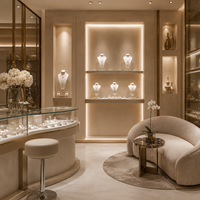 Vitrine en verre courbé sur mesure BRUTALIST avec éclairage LED pour bijouterie - Design intérieur écologique, durable, recyclable, solution complète pour l'aménagement de la boutique