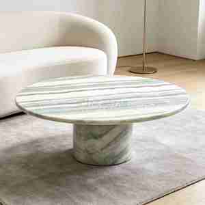 Mesa de Centro Redonda con Tapa de Mármol, Estilo Contemporáneo, Altura Ajustable, Ecológica, para Sala de Estar, Decoración del Hogar - Product Image 1
